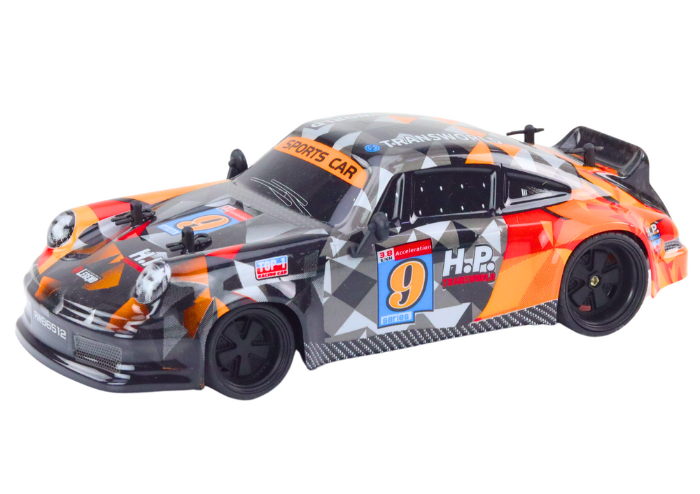 Nuotoliniu būdu valdomas automobilis 1:18 su guminiais ratais, oranžinis