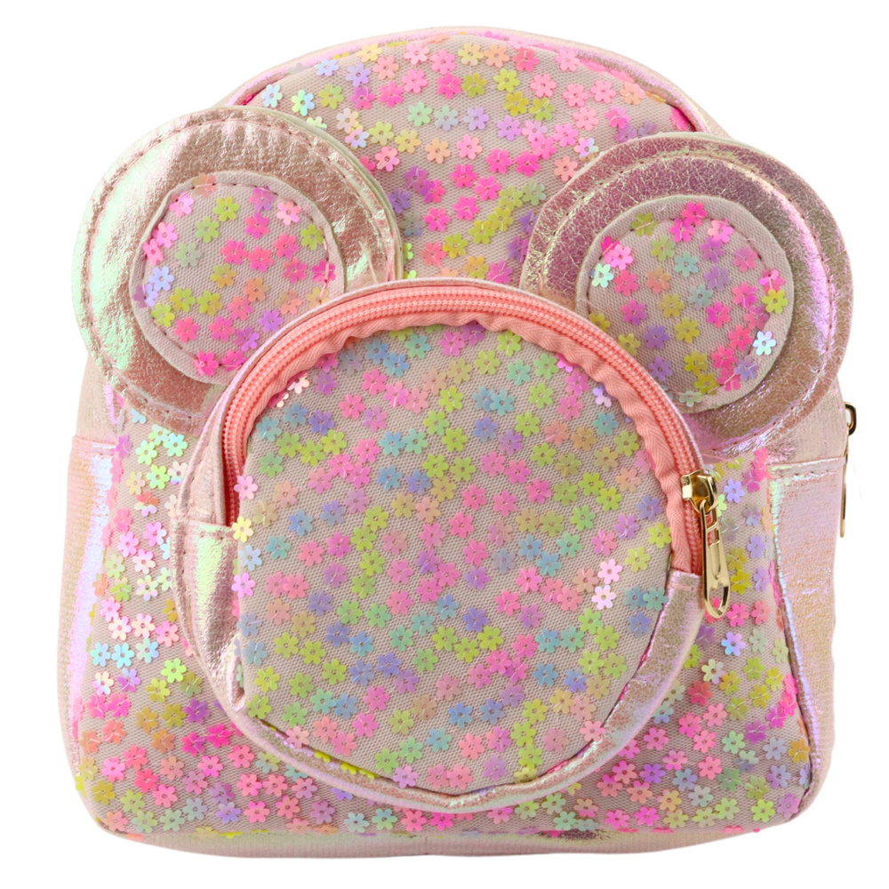 Vaikiška kuprinė su blizgučiais ir pelės ausimis, rožinė, 22 cm, 3 l