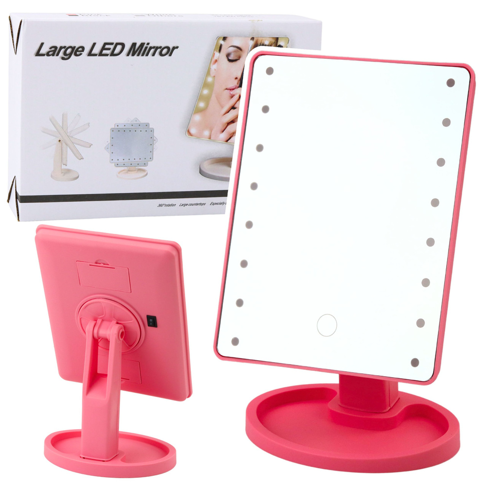 Led kosmetinis veidrodis su stovu, rožinis