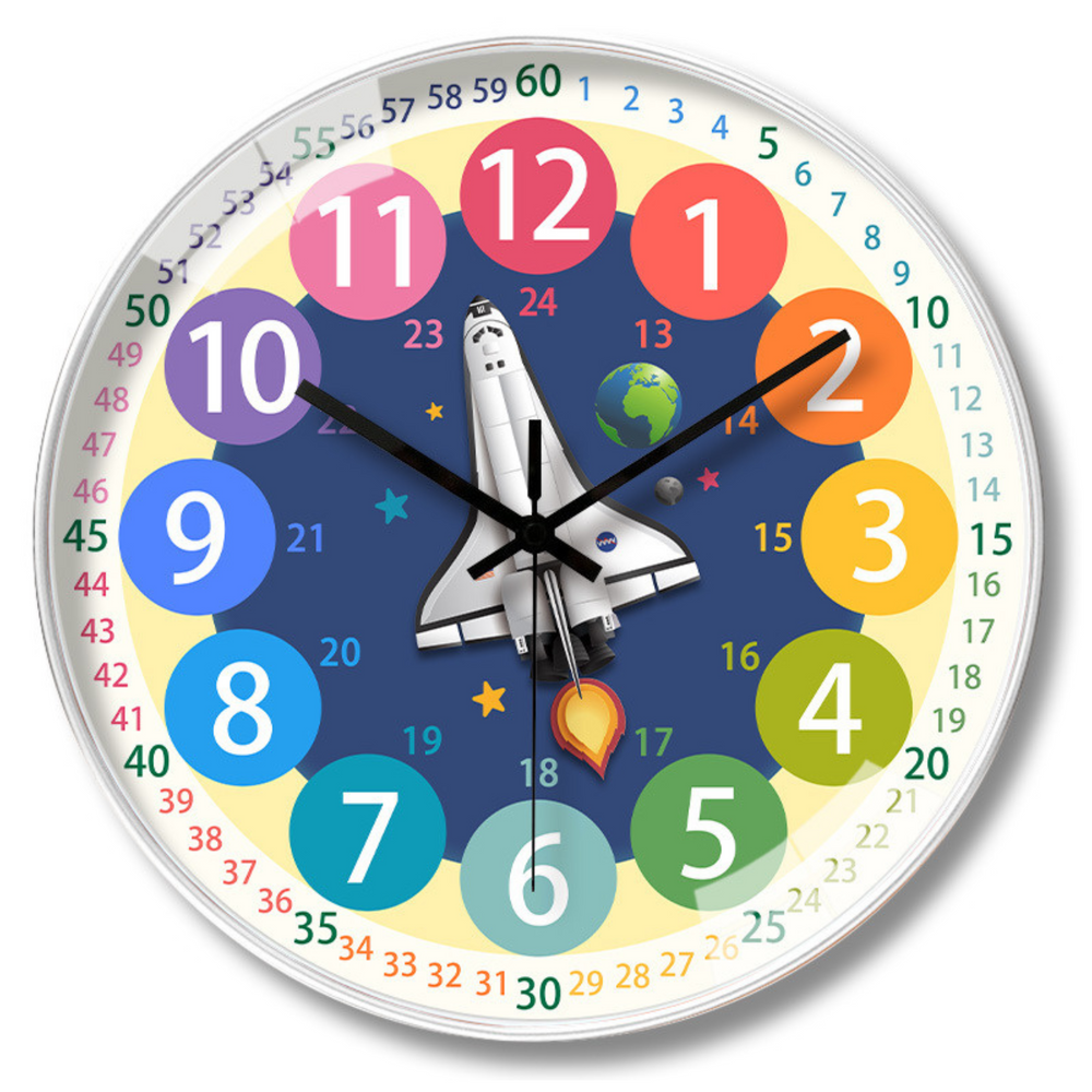 Vaikiškas sieninis laikrodis su raketa, 25 cm skersmens