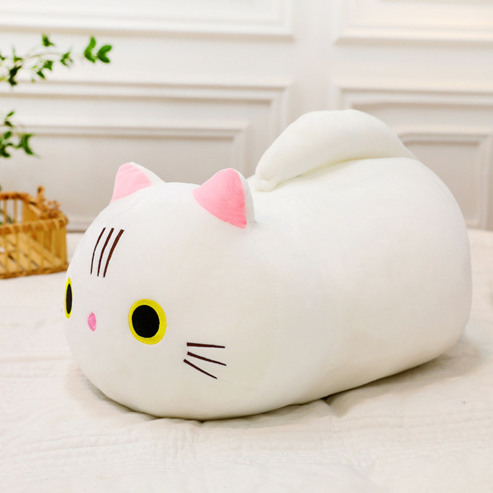 Pliušinis katinas su minkšta uodega, baltas, 40 cm