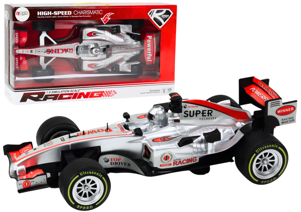 Mašinėlė racer sports car with 1:9 drive silver sounds