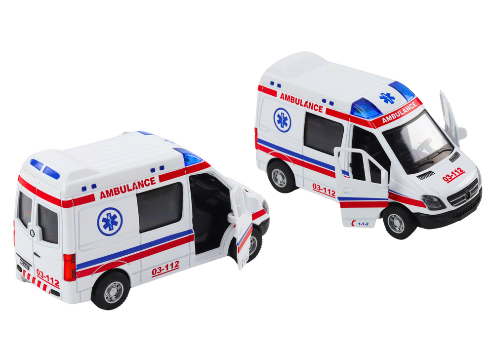 Baltas greitosios pagalbos automobilis 1:32 su šviesos ir garso efektais