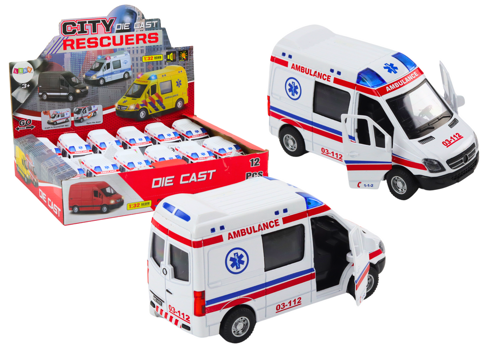 Baltas greitosios pagalbos automobilis 1:32 su šviesos ir garso efektais