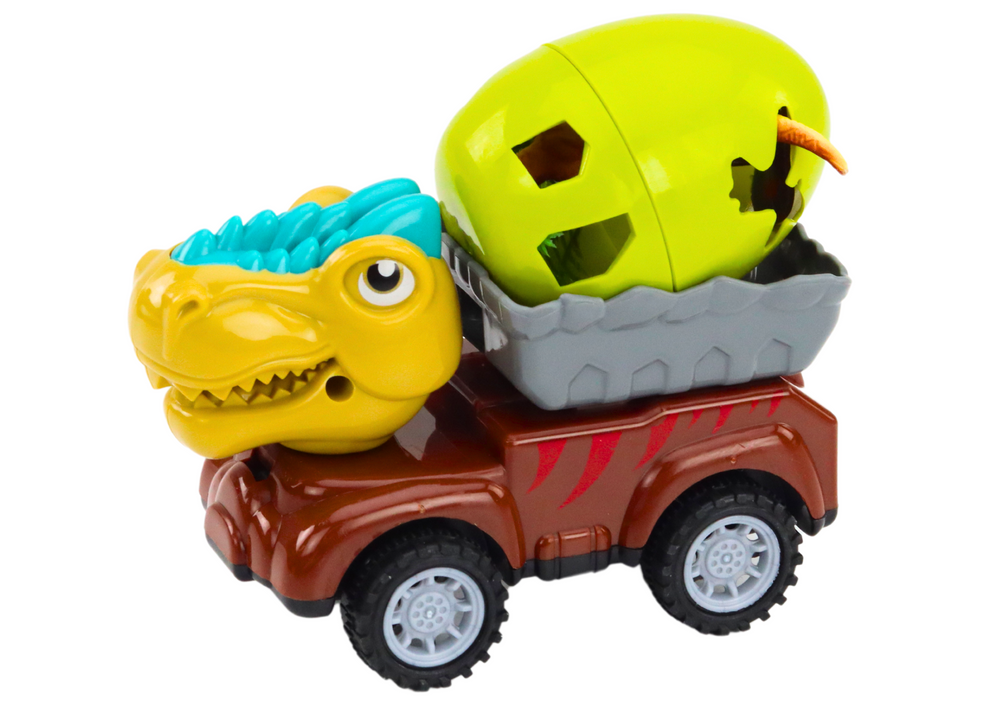 Automobilių ir Dinozaurų Rinkinys su Kiaušiniu ir Priekaba, 4 vnt.