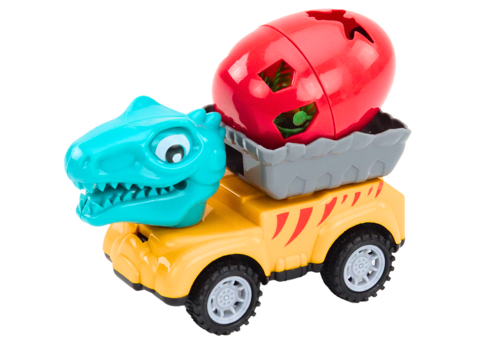 Automobilių ir Dinozaurų Rinkinys su Kiaušiniu ir Priekaba, 4 vnt.