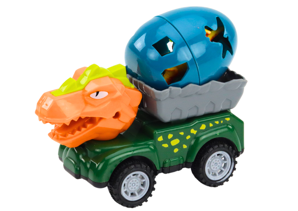 Automobilių ir Dinozaurų Rinkinys su Kiaušiniu ir Priekaba, 4 vnt.
