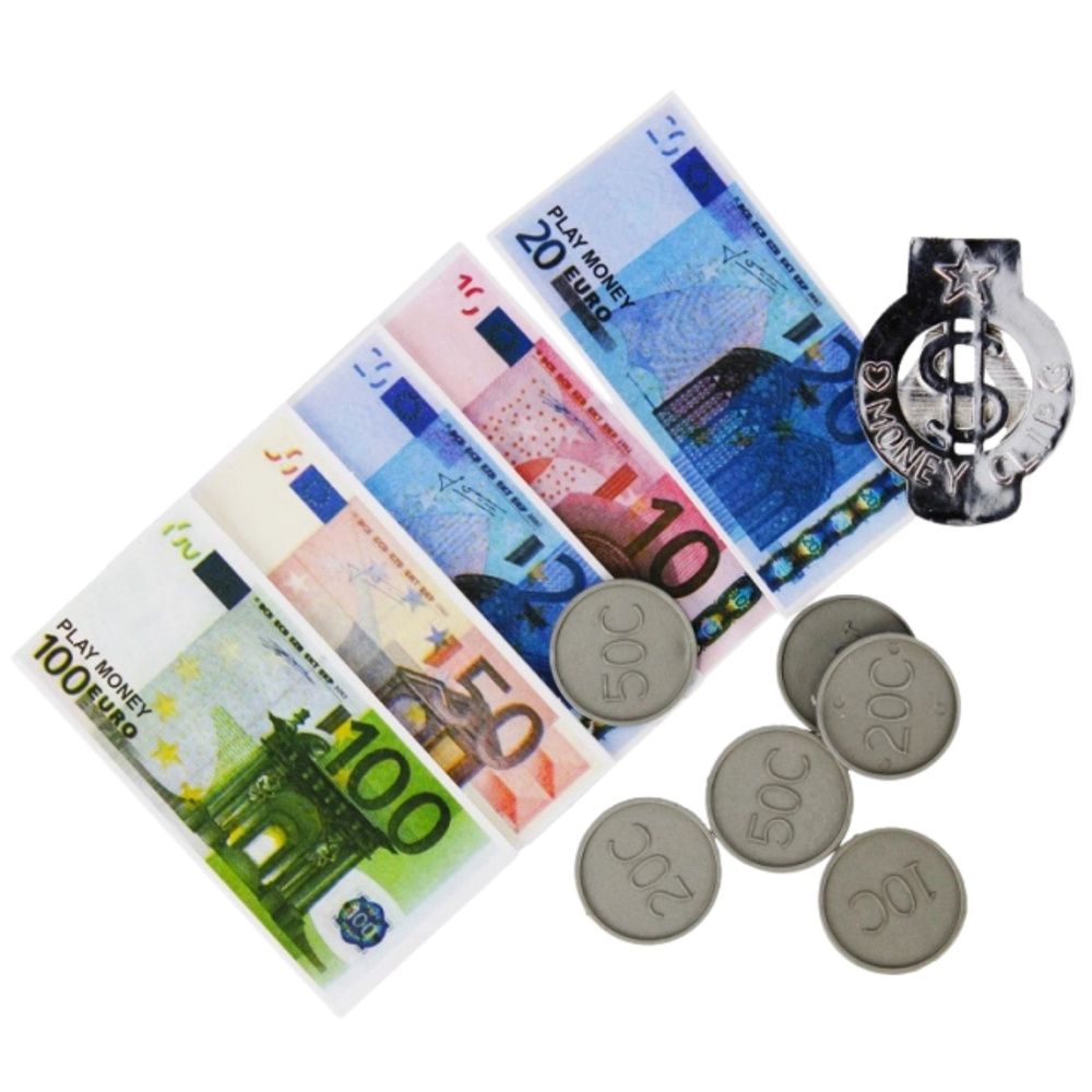 Žaisliniai euro banknotai ir monetos rinkinys