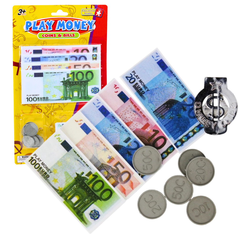Žaisliniai euro banknotai ir monetos rinkinys