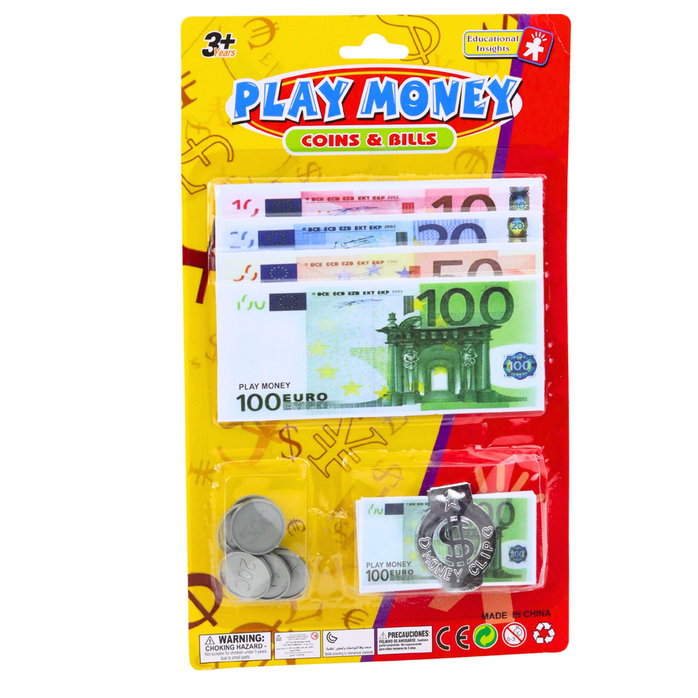 Žaisliniai euro banknotai ir monetos rinkinys