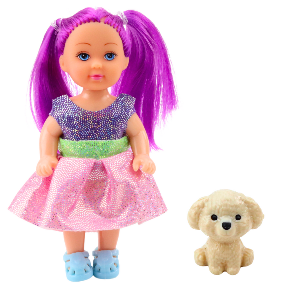 Lėlės su suknele ir šuneliu rinkinys 12 cm 2