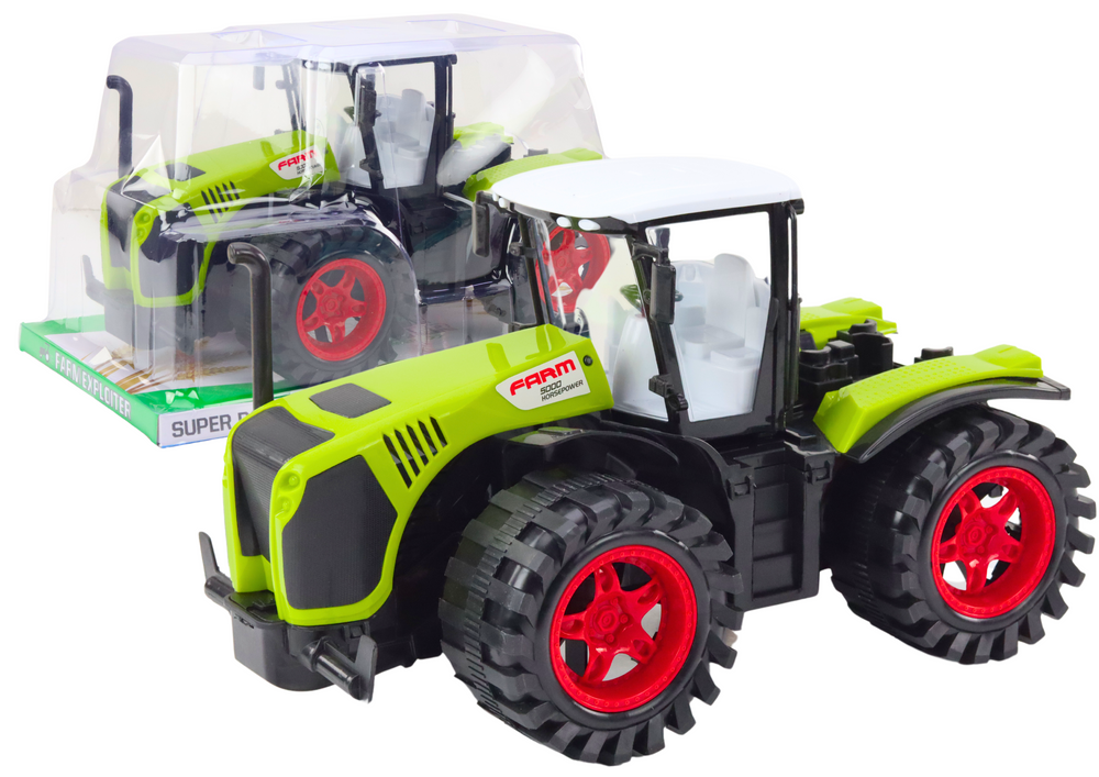 Žalias traktoriaus modelis su trinties mechanizmu, 37x23x22 cm