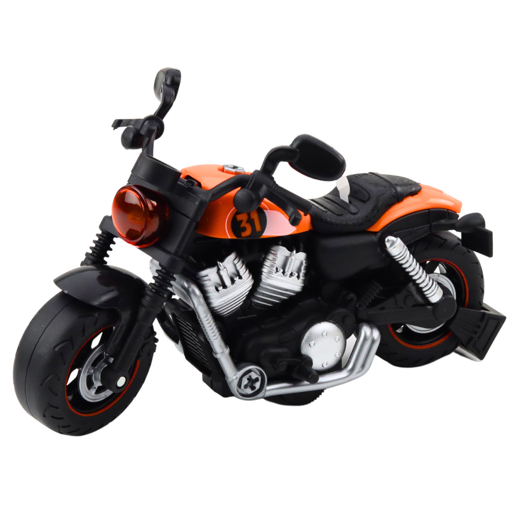 Oranžinis motociklas su šviesos ir garso efektais
