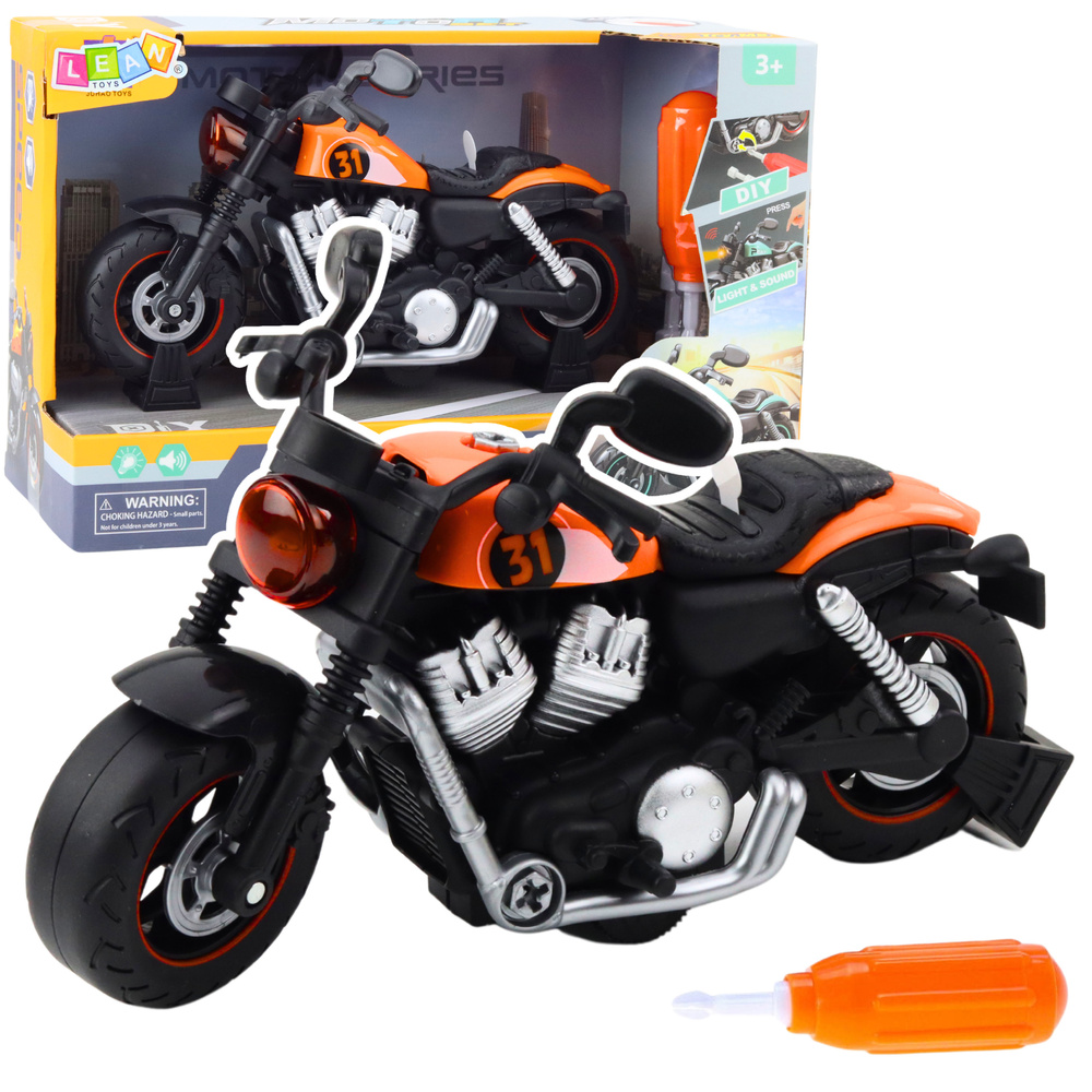 Oranžinis motociklas su šviesos ir garso efektais