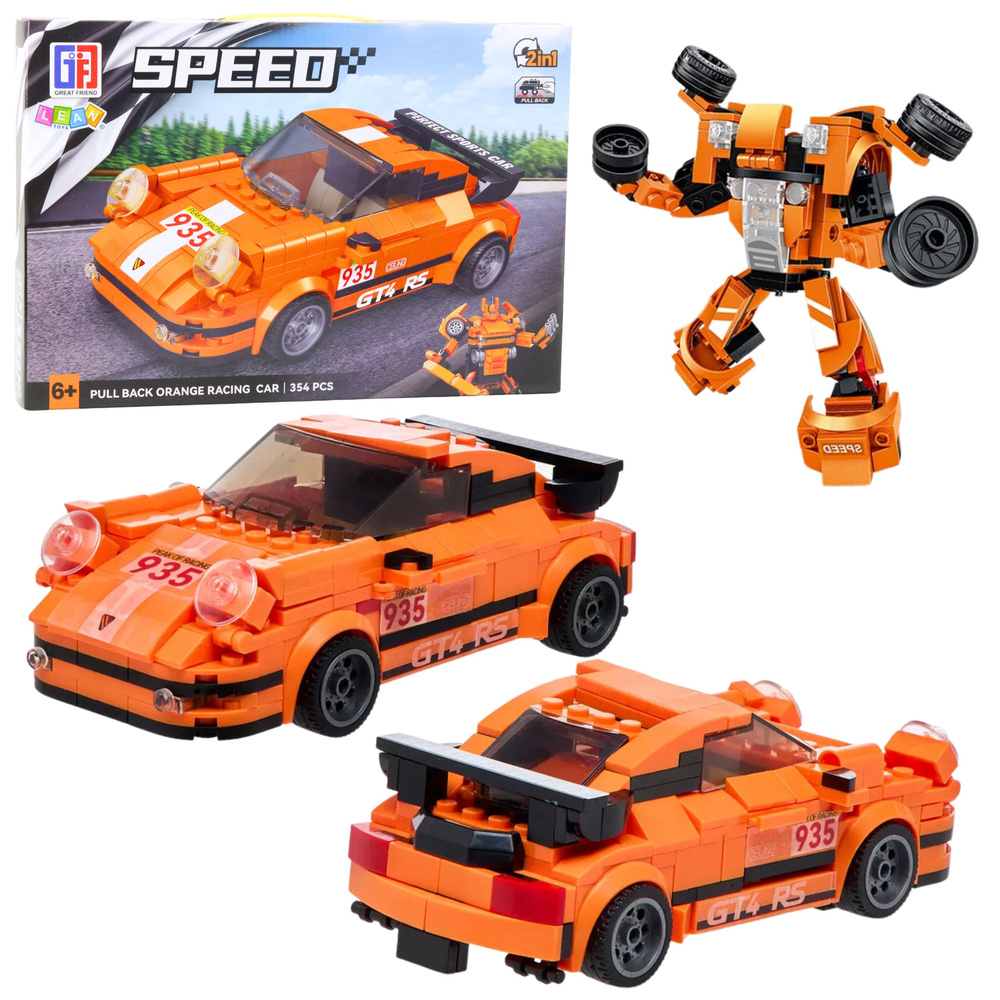 Konstruktoriaus rinkinys automobilis-robotas 2in1 oranžinis 354 vnt.