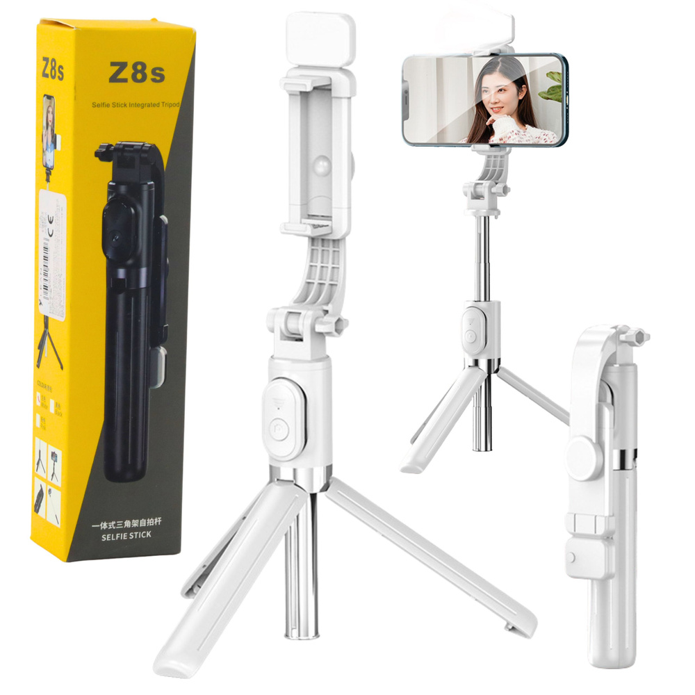 Selfie lazdos trikojis z8s su bluetooth valdymu, baltas