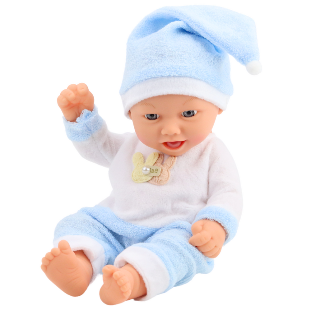 Lėlė su mėlyna pižama ir kepure, 24 cm 2