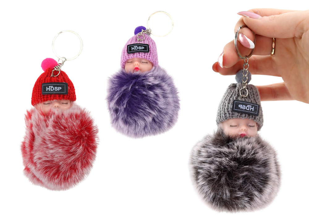 Minkštas lėlytės pakabukas - pompom raktų pakabukas