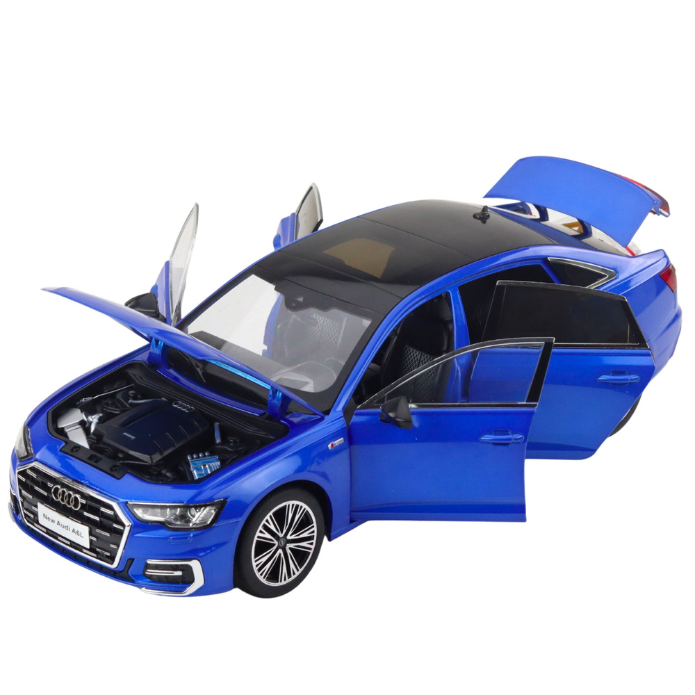 Audi a6 l 1:18 metalinis automobilis su šviesomis ir garsais, mėlyna 2