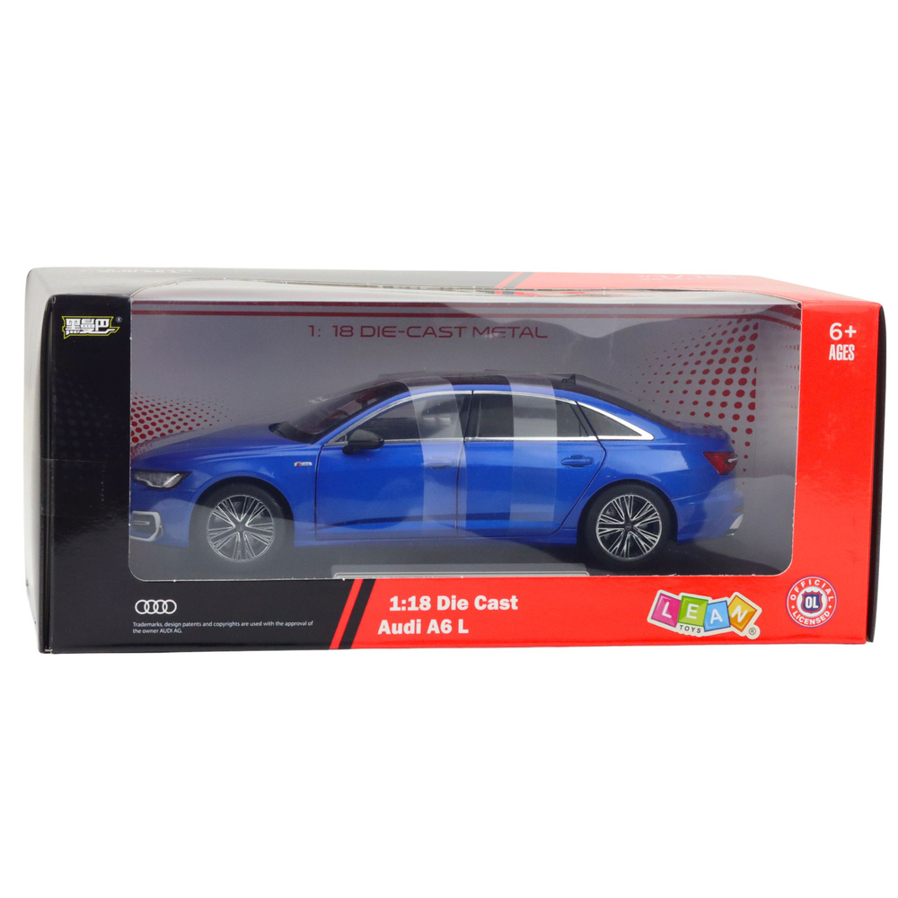 Audi a6 l 1:18 metalinis automobilis su šviesomis ir garsais, mėlyna