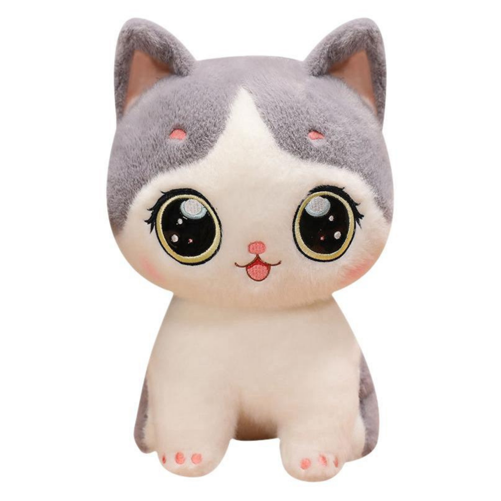 Pilkas pliušinis katinas - minkštas žaislas 21 cm