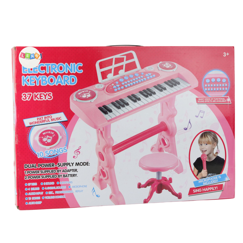 Elektroninis pianinas vaikams su mikrofonu, 37 klavišai, rožinis 2