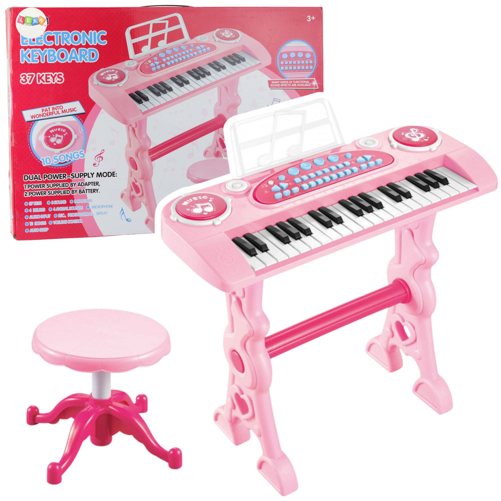 Elektroninis pianinas vaikams su mikrofonu, 37 klavišai, rožinis