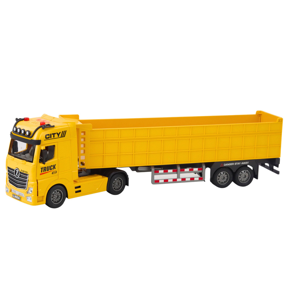 Geltonas transportavimo sunkvežimis su priekaba 58x10x16 cm