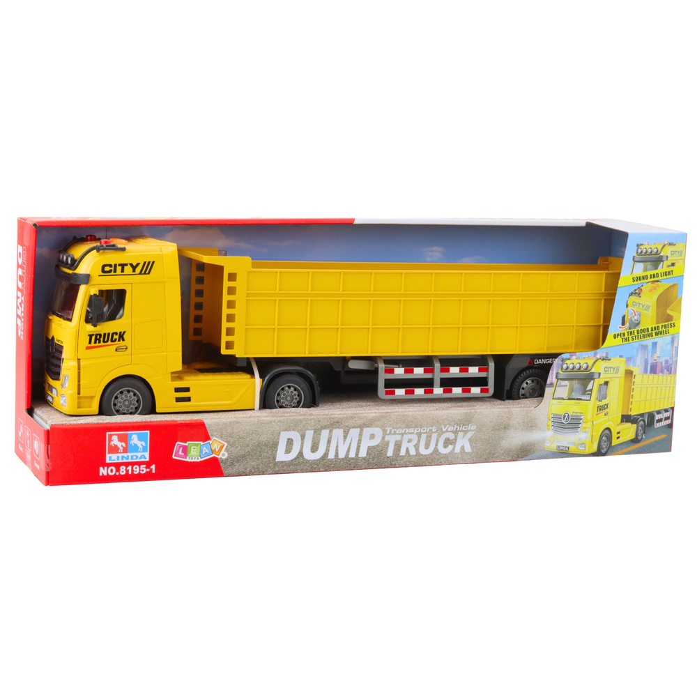 Geltonas transportavimo sunkvežimis su priekaba 58x10x16 cm