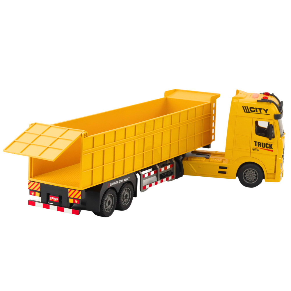 Geltonas transportavimo sunkvežimis su priekaba 58x10x16 cm