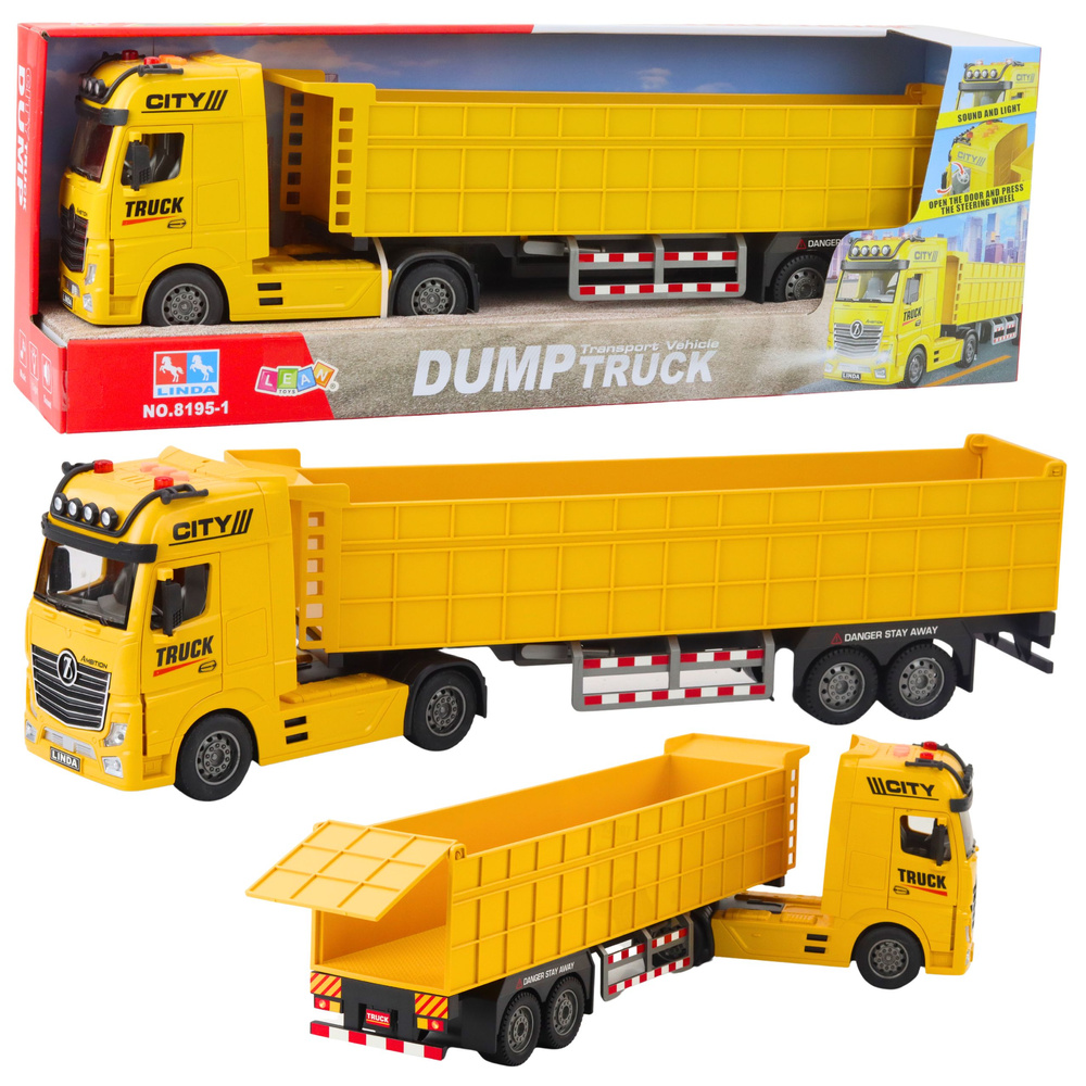 Geltonas transportavimo sunkvežimis su priekaba 58x10x16 cm