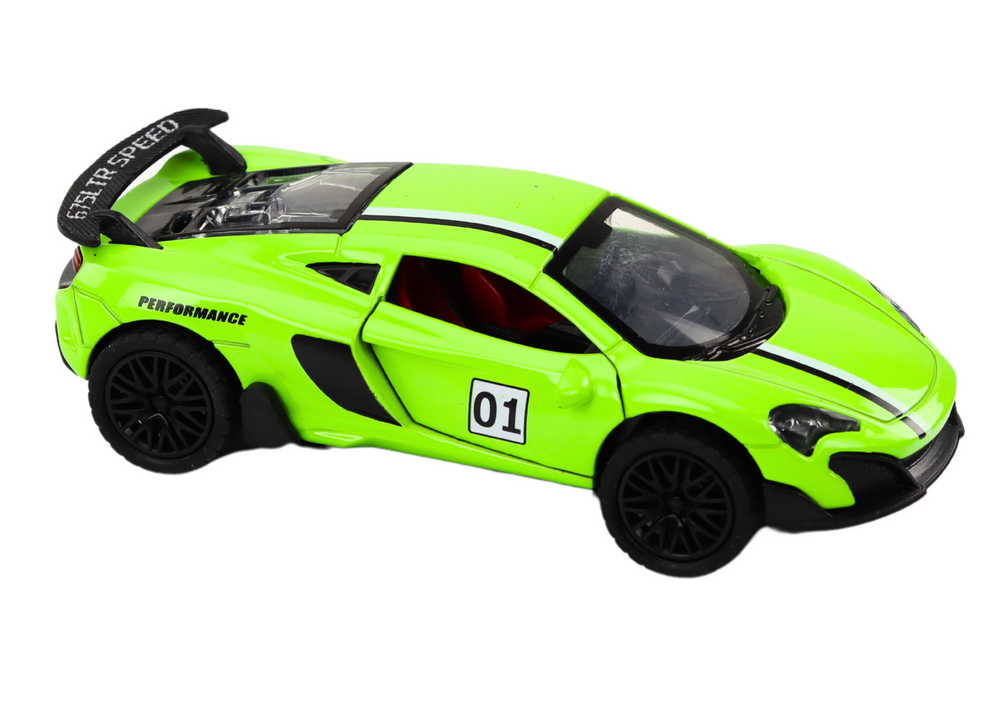 Žalias metalinis sportinis automobilis 1:32 su trinties pavara