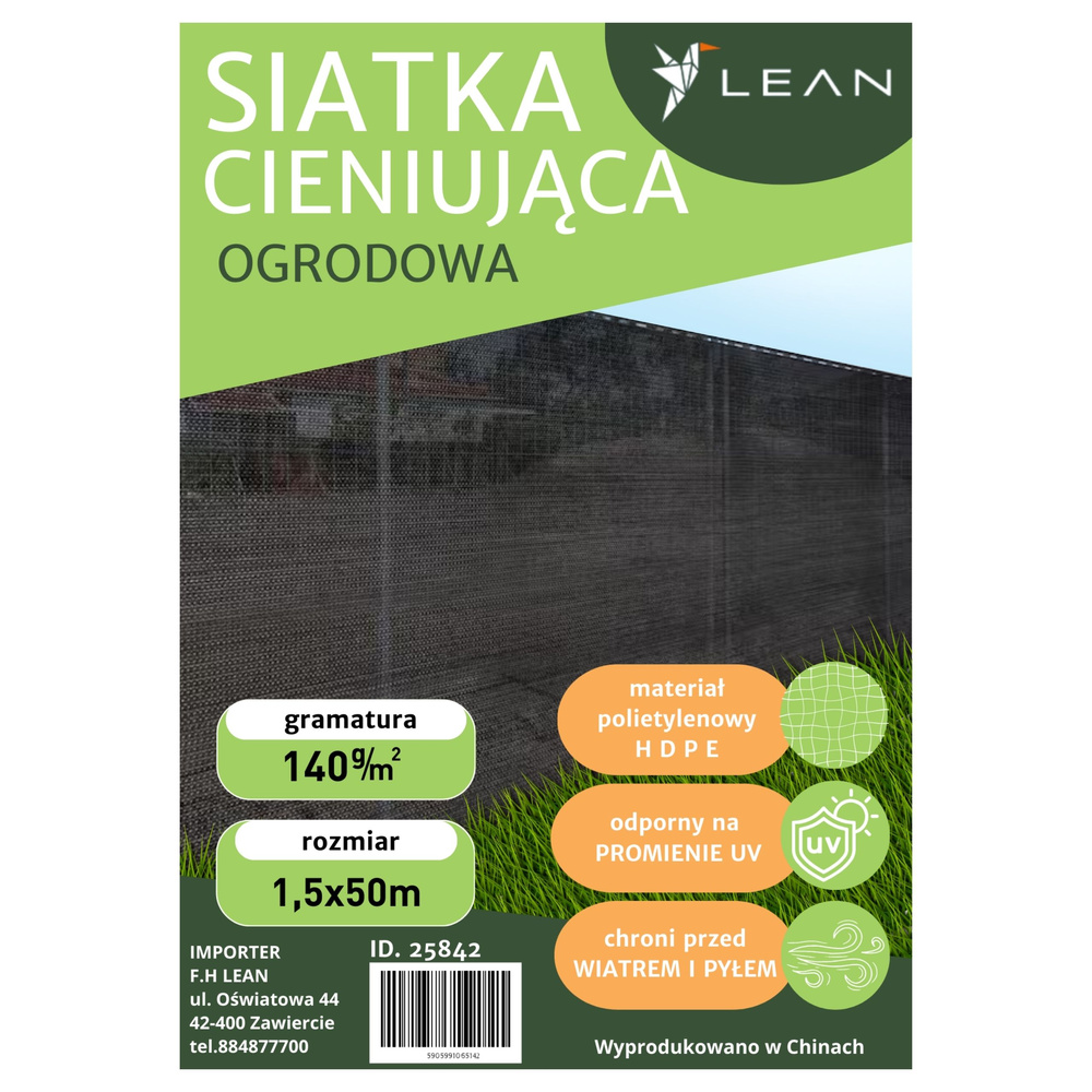 Apsauginis tinklas tvorai 1.5x50 m, 140 g/m², žalias