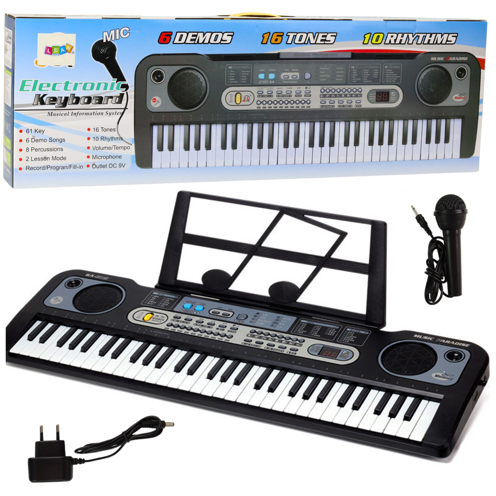Elektroninis sintezatorius su mikrofonu ir muzikos stovu, 61 klavišas