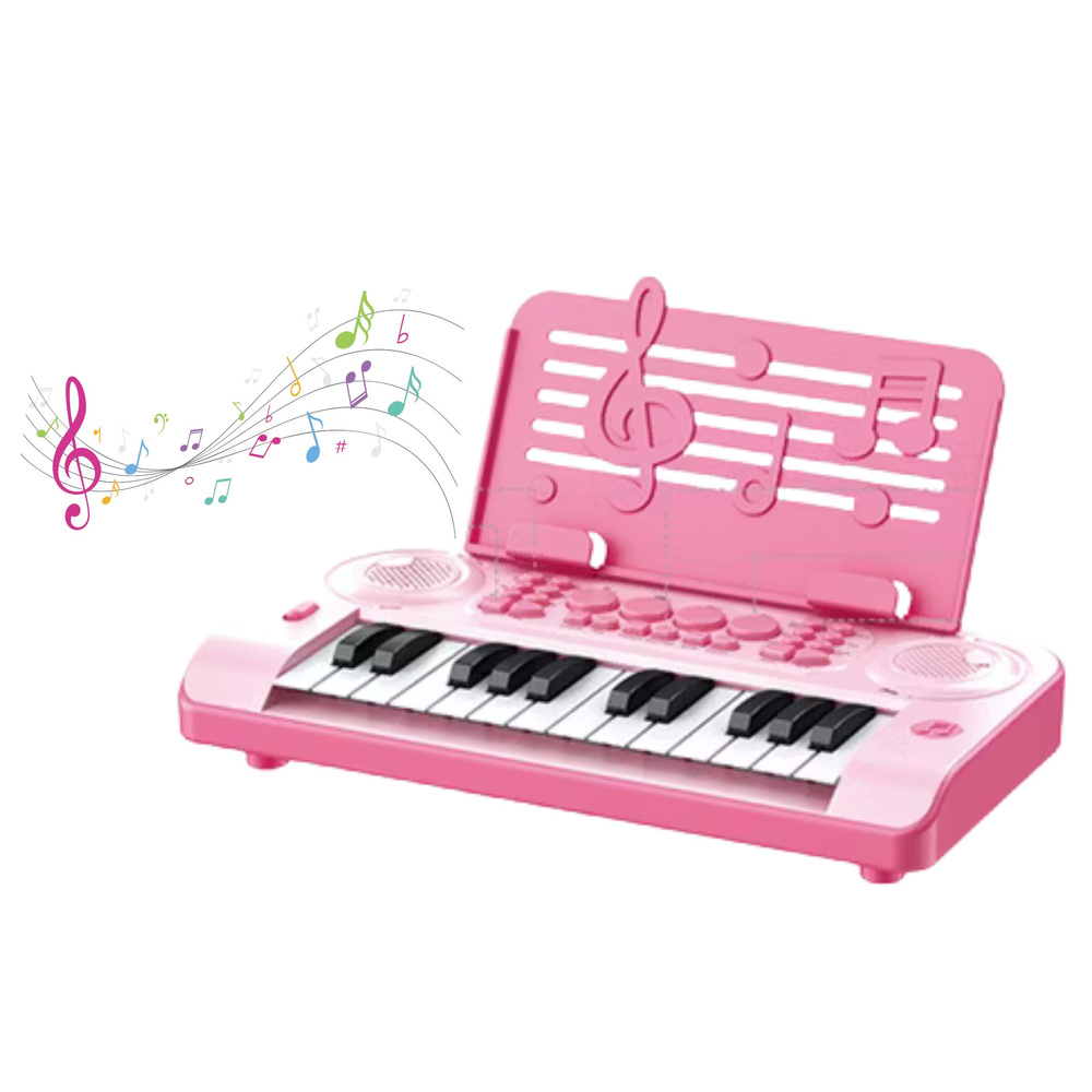 Vaikiškas pianinas su mikrofonu, 24 klavišai, rožinis 1