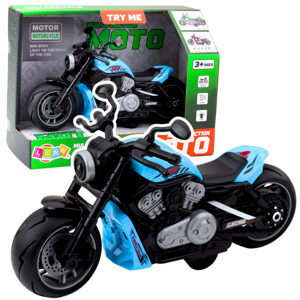 Žaislinis motociklas su šviesomis ir garsais, mėlynas, 22.5 cm