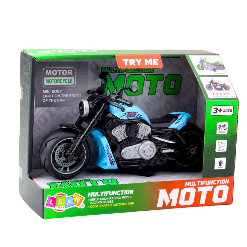 Žaislinis motociklas su šviesomis ir garsais, mėlynas, 22.5 cm