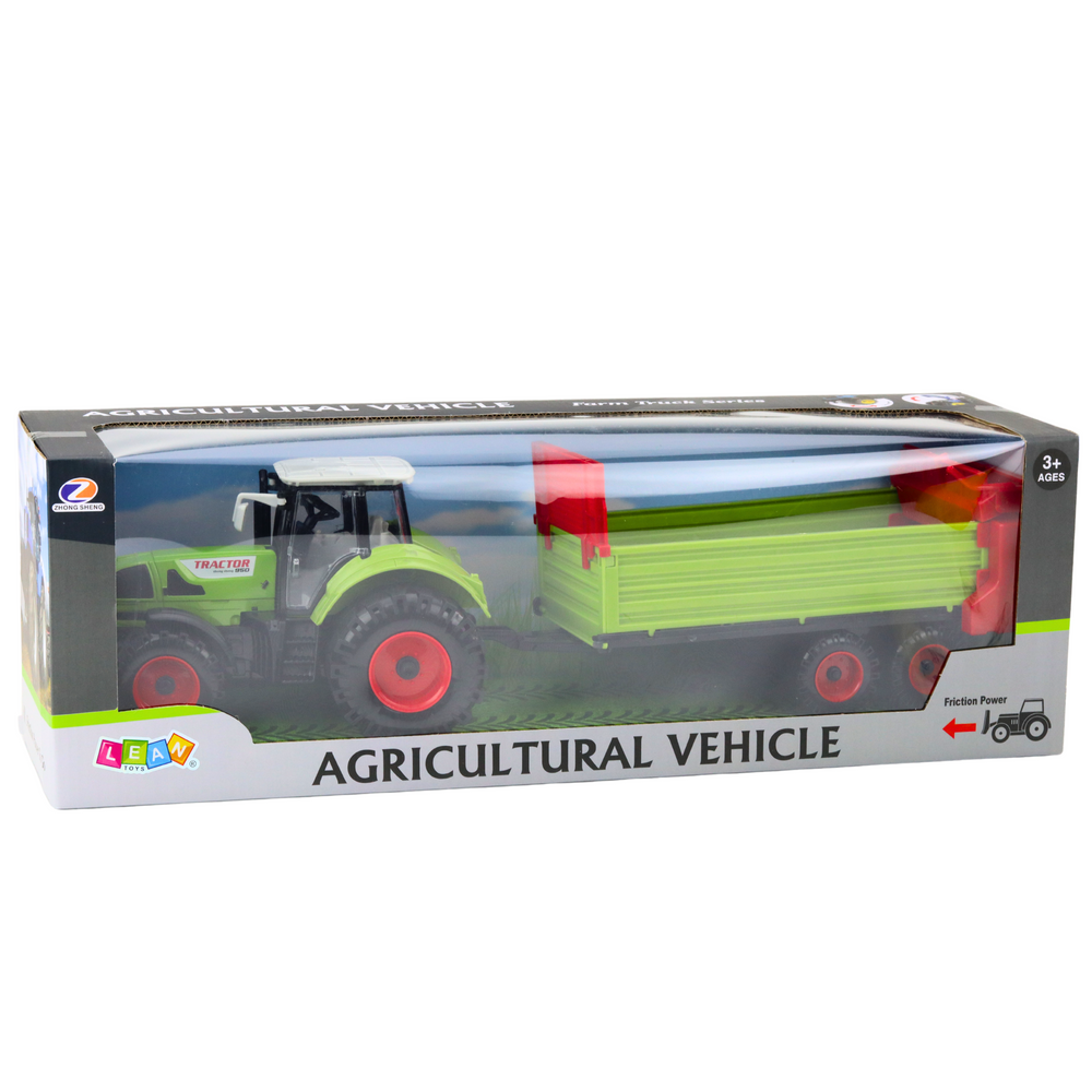 Žaislinis traktorius su priekaba 950 modelis, trinties pavara, 48 cm