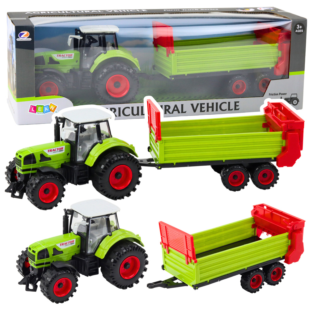 Žaislinis traktorius su priekaba 950 modelis, trinties pavara, 48 cm