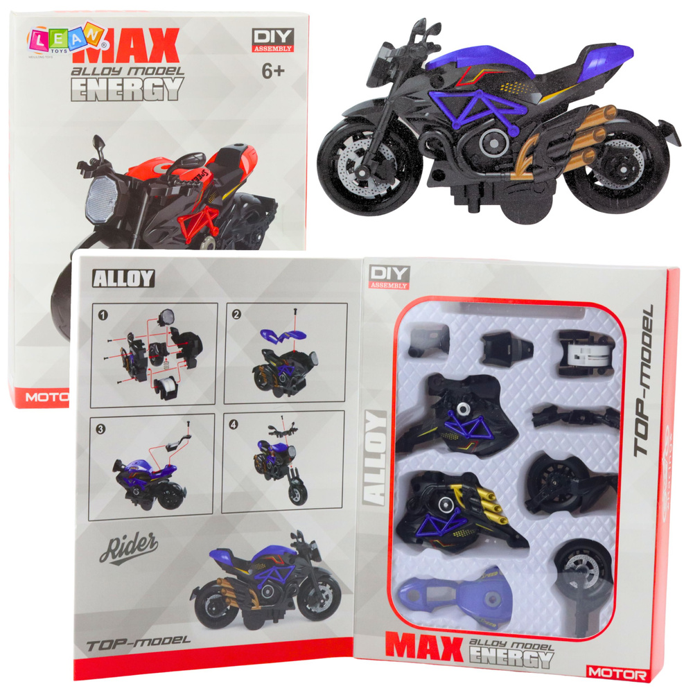 Motociklo surinkimo rinkinys 1:14 mastelis, juoda ir mėlyna