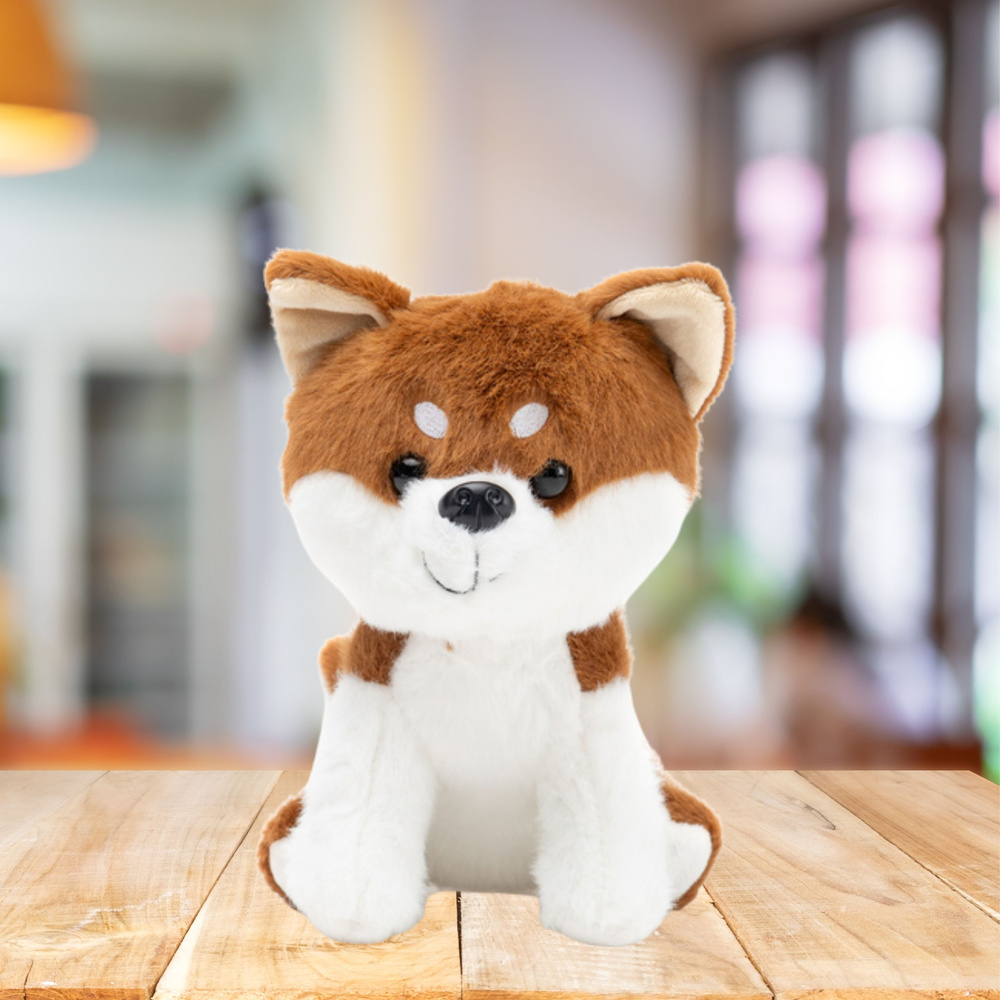 Pliušinis šuo shiba inu, rudas-baltas, 20 cm