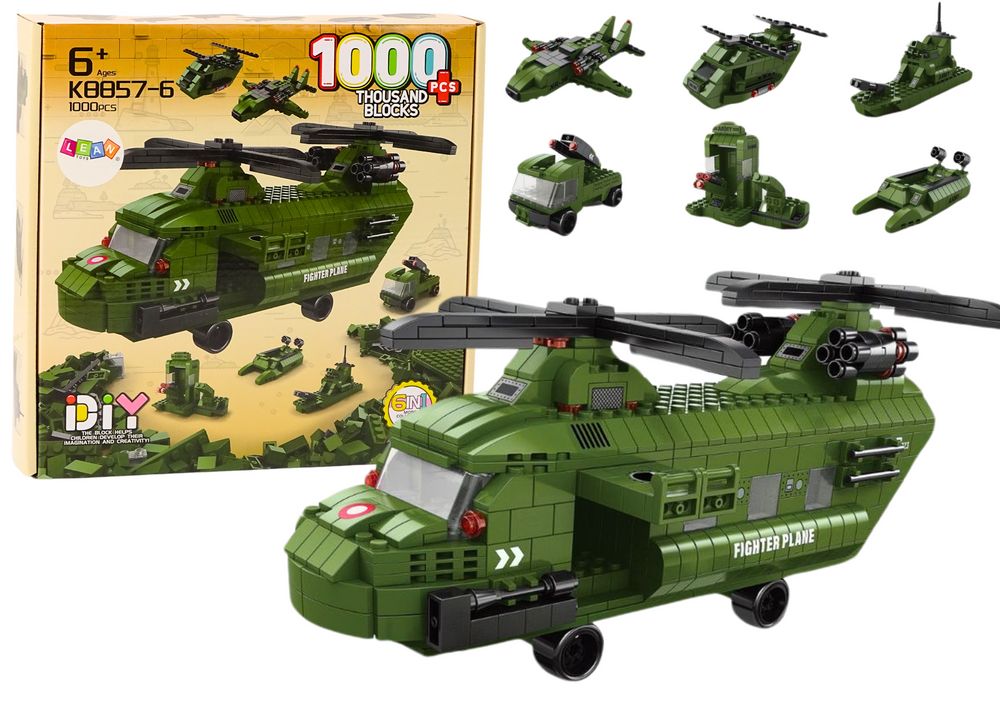 Konstruktorius military helicopter block set military green, 1000 d.