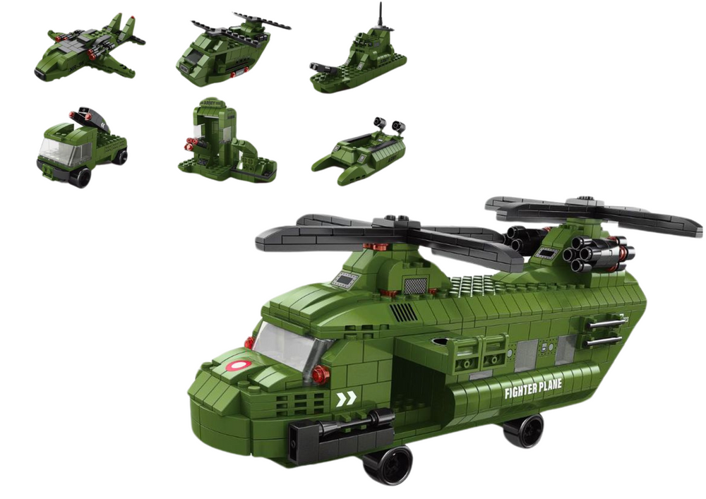 Konstruktorius military helicopter block set military green, 1000 d.