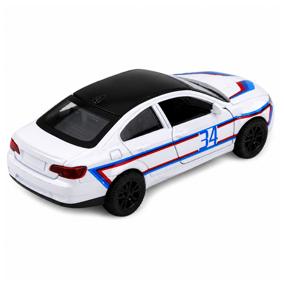 Žaislinis sportinis automobilis su inercine pavara ir atidaromomis durimis, baltas, 12,5 × 5 × 4 cm