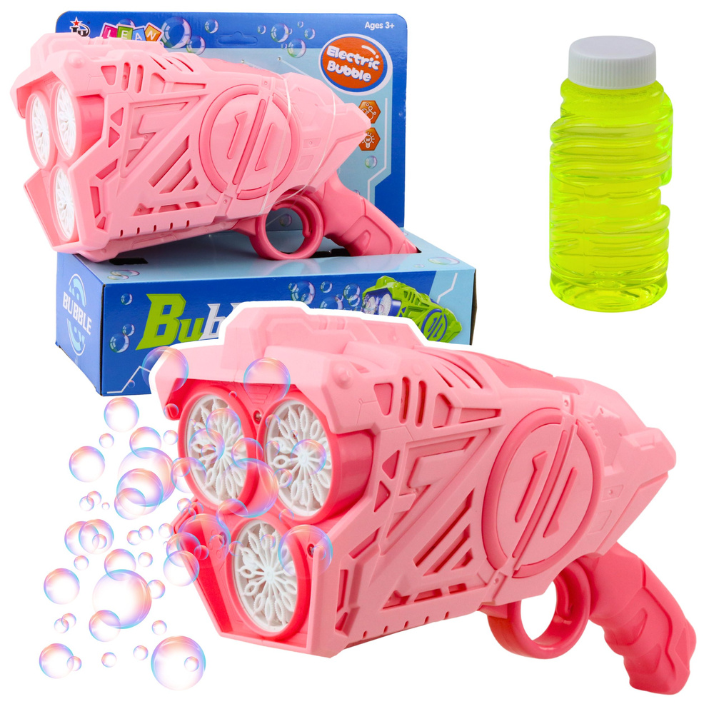 Rožinis burbulų pistoletas su led efektais