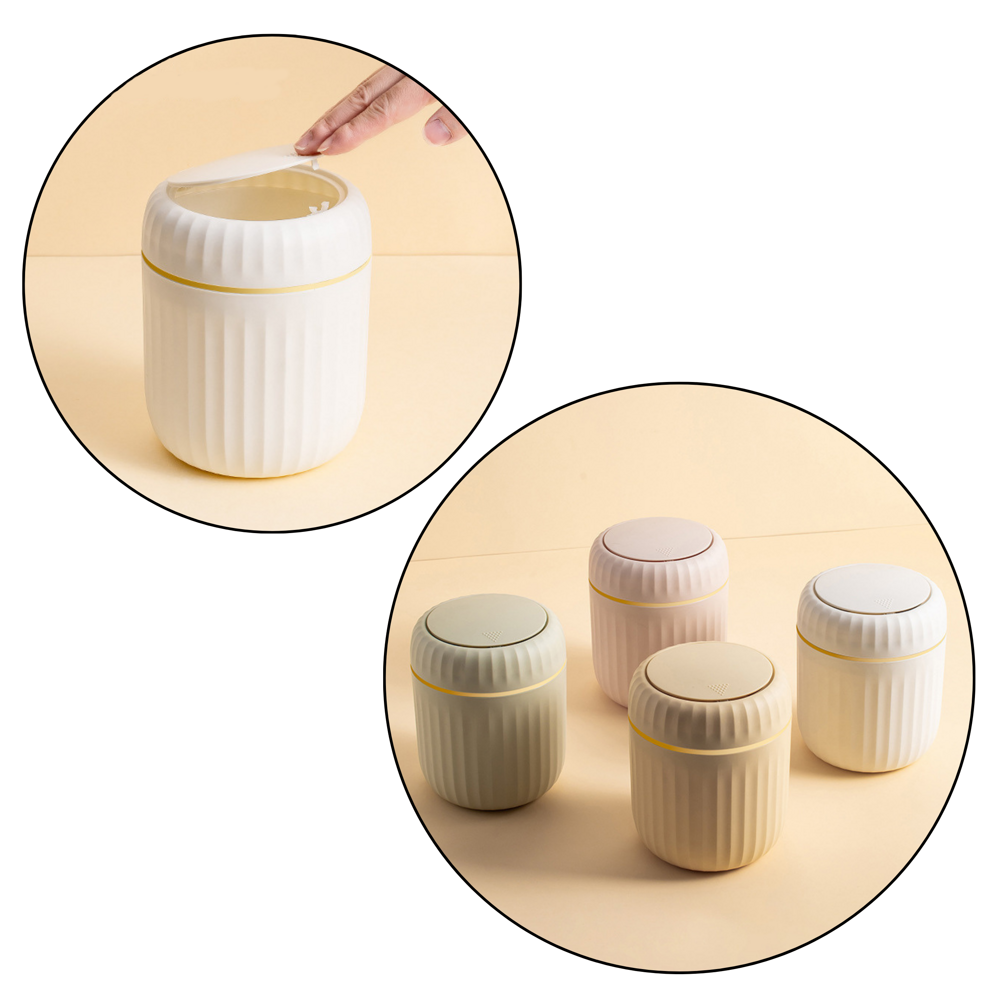Mini šiukšliadėžė su atidaromu dangčiu, 16.5x13x13 cm, plastikas, smėlio spalva