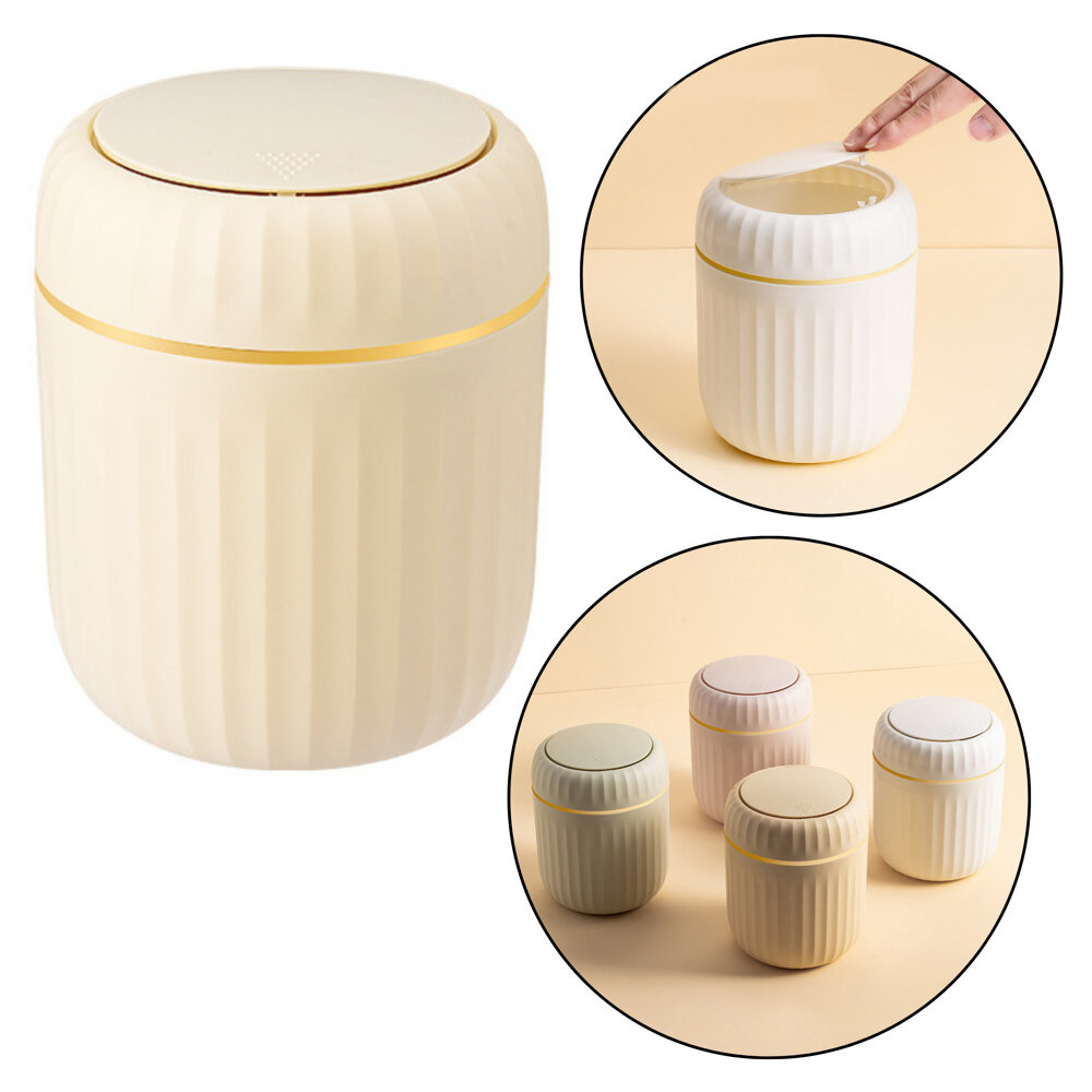 Mini šiukšliadėžė su atidaromu dangčiu, 16.5x13x13 cm, plastikas, smėlio spalva