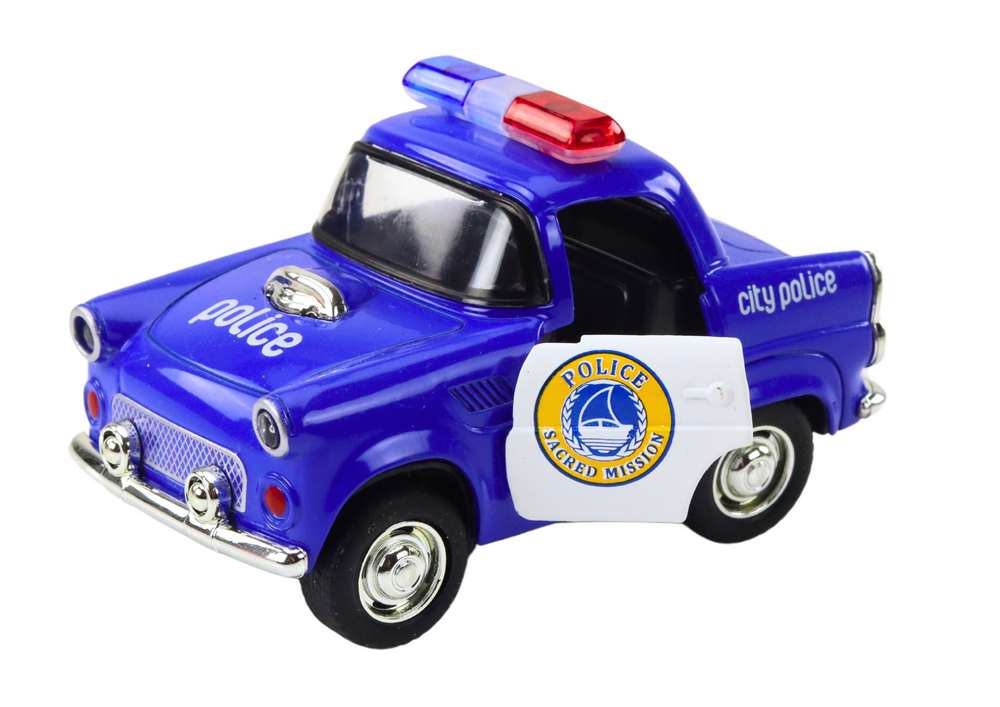 Klasikinis policijos automobilis 1:38 su šviesomis ir garsais, mėlynas