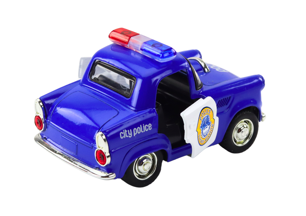 Klasikinis policijos automobilis 1:38 su šviesomis ir garsais, mėlynas