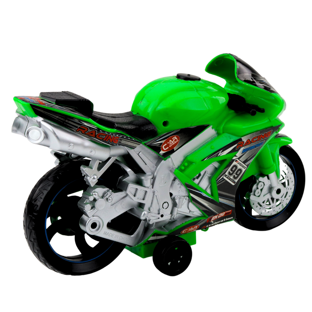 Žaislinis lenktyninis motociklas su šviesos ir garso efektais, žalias